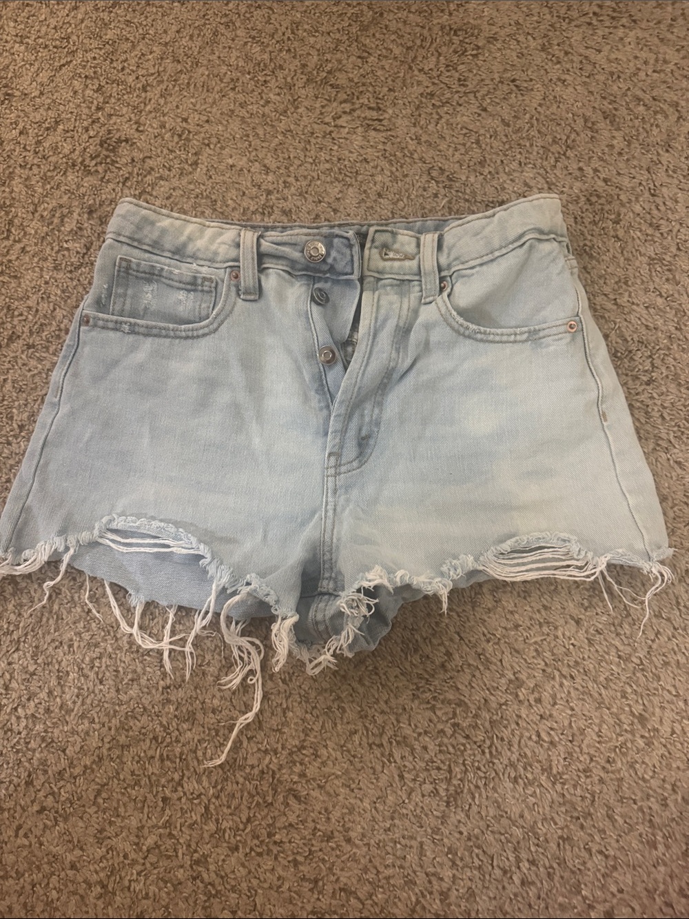 High-Rise Light Blue Distressed Denim Shorts for Women